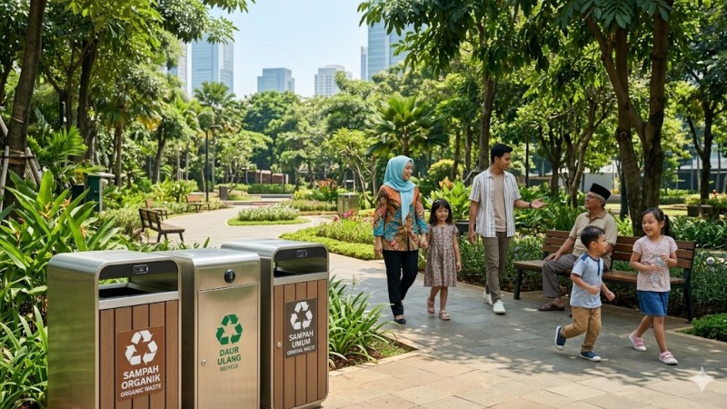 Penerapan waste management kesehatan masyarakat di area perkotaan yang bersih dan hijau.